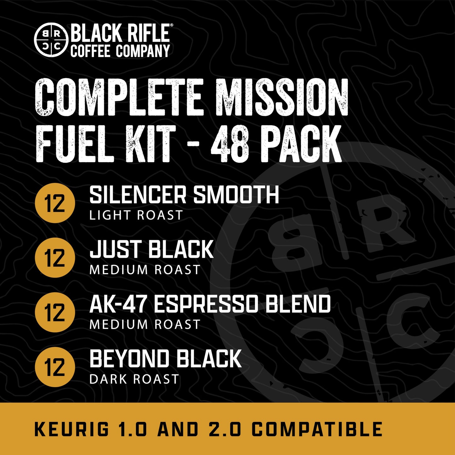 Black Rifle Coffee Company Supply Drop Variety Pack (48 Count of K Cups) - K Cups Coffee Variety Pack - Contains Silencer Smooth, AK Espresso, Just Black, & BeyondBlack KCup Pods