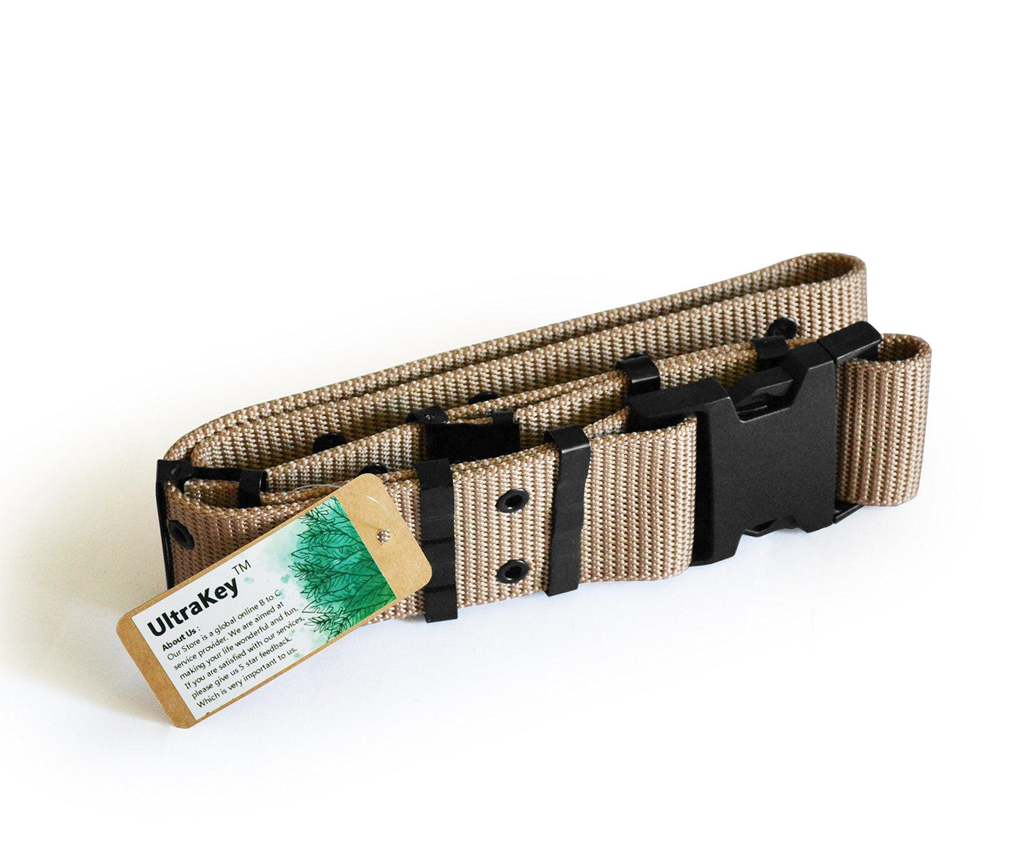 UltraKey Tactical Belt, Adjustable Security Military Heavy Duty Rescue Belt for Outdoor Sports and Hunting Khaki
