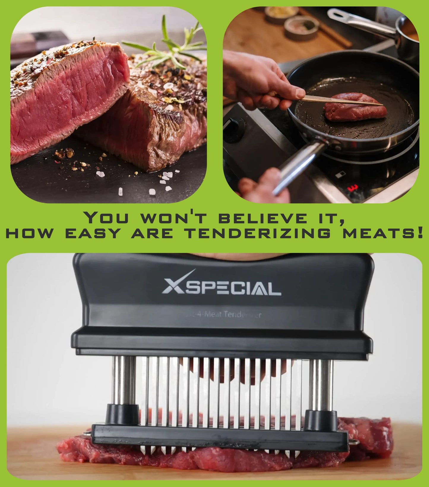 XSpecial Meat Tenderizer Tool 48 Blades Stainless Steel - Kitchen Cooking Gadgets Tools with Ultra Sharp Needle That Makes Steak & Chicken Tender - No More Hammer, Meat Pounder Or Mallet