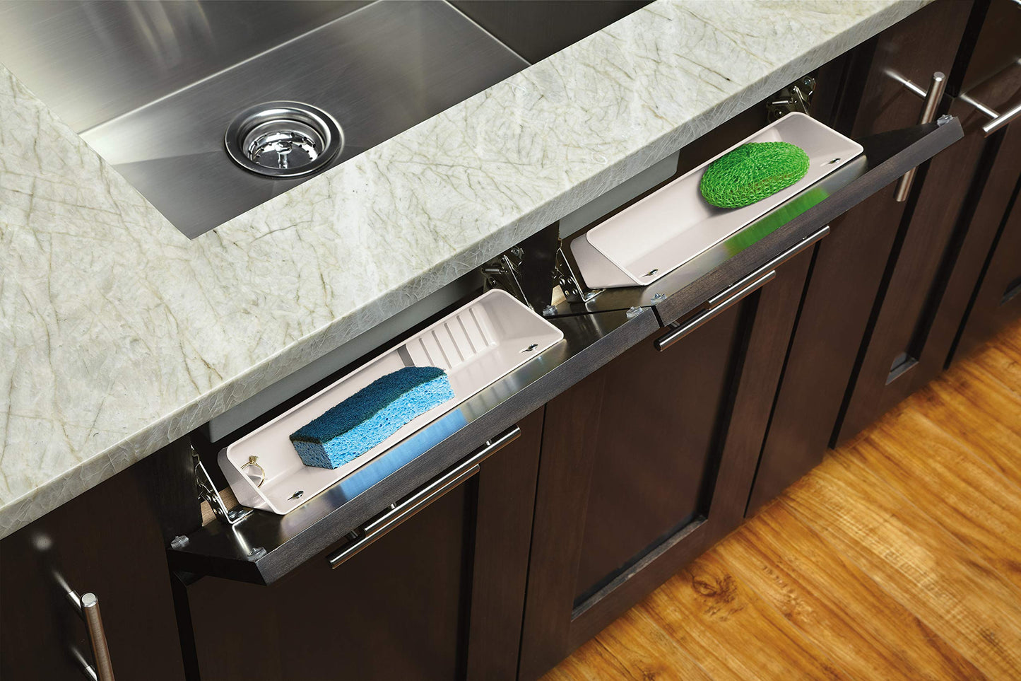 Rev-A-Shelf 14" Tip-Out Plastic Sink Trays for Kitchen and Bathroom Base Cabinet, Pull Out Vanity Shelf Home Organizer, White, 6572-14-11-52