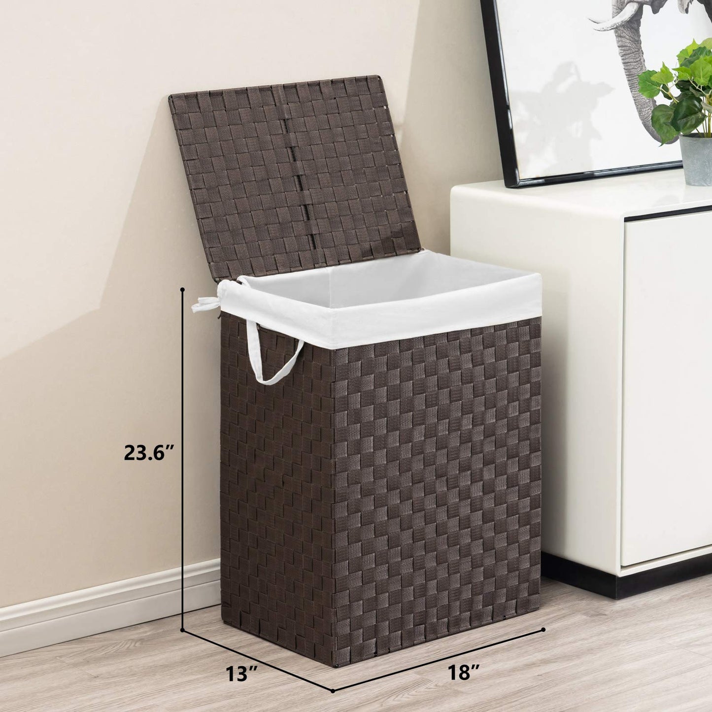 YOUDENOVA Handwoven Laundry Basket Hamper with Removable Liner Bag and Lid, Collapsible Clothes Hamper with Handle, Brown