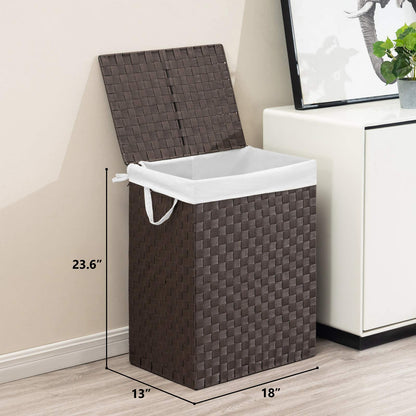 YOUDENOVA Handwoven Laundry Basket Hamper with Removable Liner Bag and Lid, Collapsible Clothes Hamper with Handle, Brown