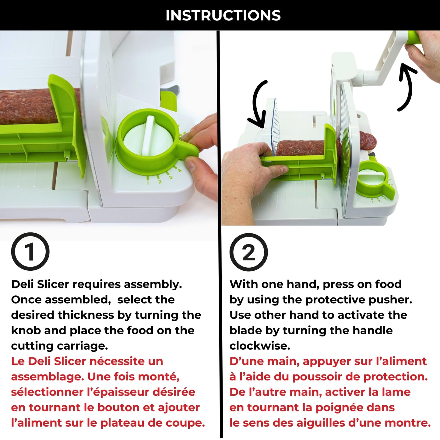 Starfrit Deli Slicer - Slices Meat, Cheese, Bread - 6.5" Stainless Steel Blade - Adjustable Thickness Knob - Nestable for Easy Storage | 2-in-1 Fruit and Vegetable