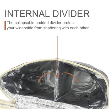 ZORMY 2 Bottle Insulated Wine Carrier Bag for Travel, Wine Carrier Tote Cooler Bag with Shoulder Strap & Corkscrew Opener, Perfect Wine Lover's Gift, Great for Picnics and Outdoor Entertaining