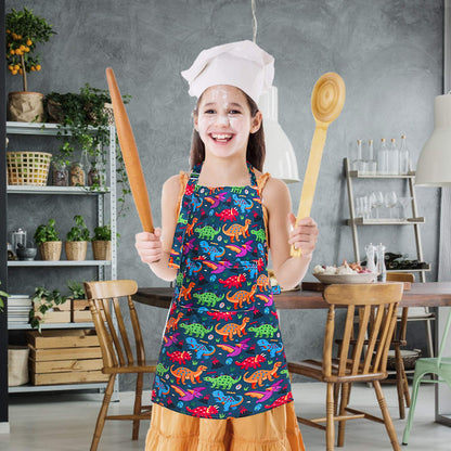 Sylfairy Aprons for Kids Girls Rainbow Unicorn Apron Children Kitchen Chef Aprons Smock (Green+Dinosaur, Small,3-5Years)