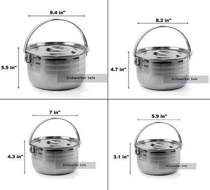 Camping Cookware Set - Compact Stainless Steel Campfire Cooking Pots and Pans | Combo Kit with Travel Tote Bag | Rugged Outdoor 4 Pc Cook Set for Hiking | Barbecues | Beach | Hiking Gear