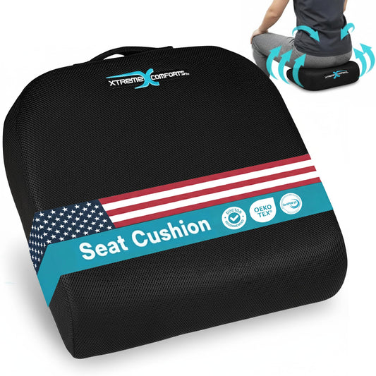 Xtreme Comforts Seat Cushions | Office Chair Cushions for Desk, Car, Wheelchair| Ergonomic Memory Foam Seat Cushion for Support & Comfort | Helps Improve Sitting Posture for Work & Body Relief