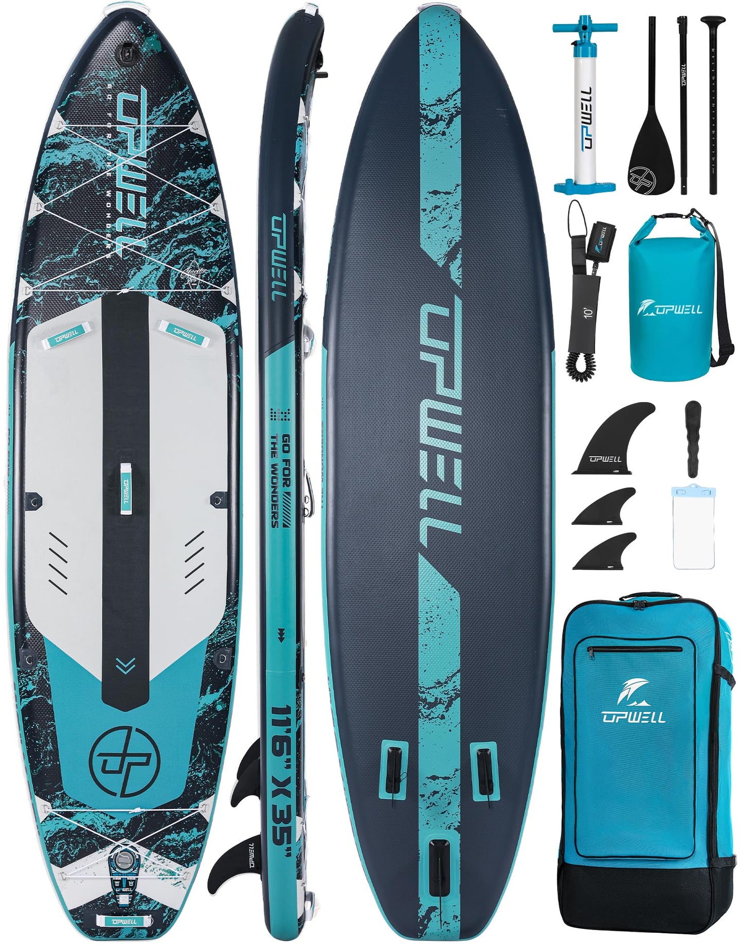 UPWELL 11'6"×35" Extra Wide Inflatable Paddle Board, Stand Up Paddle Board, Sup Paddle Boards for Adults, Atlantic