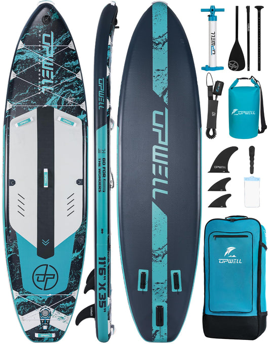 UPWELL 11'6"×35" Extra Wide Inflatable Paddle Board, Stand Up Paddle Board, Sup Paddle Boards for Adults, Atlantic