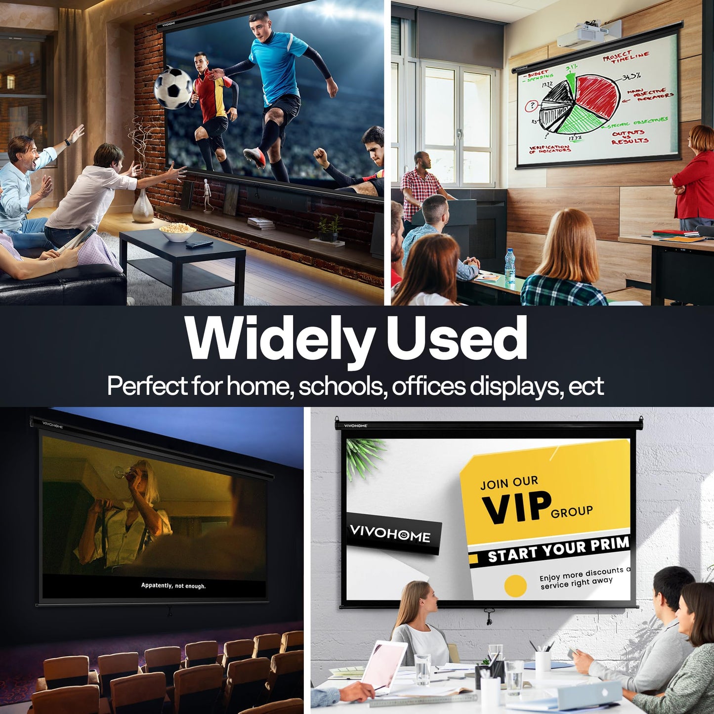 VIVOHOME Projector Screen Pull Down, 16:9 100 Inch Retractable Projection Screen, HD 4K Manual Pull Movie Screen for Home Theater, Cinema, Office (87x49 Inch Black)