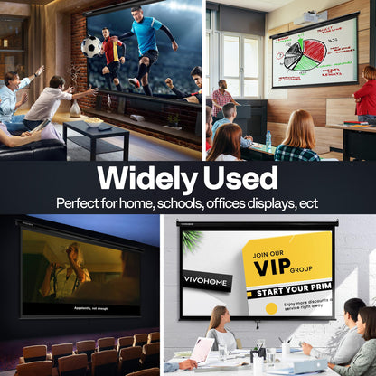VIVOHOME Projector Screen Pull Down, 16:9 100 Inch Retractable Projection Screen, HD 4K Manual Pull Movie Screen for Home Theater, Cinema, Office (87x49 Inch Black)
