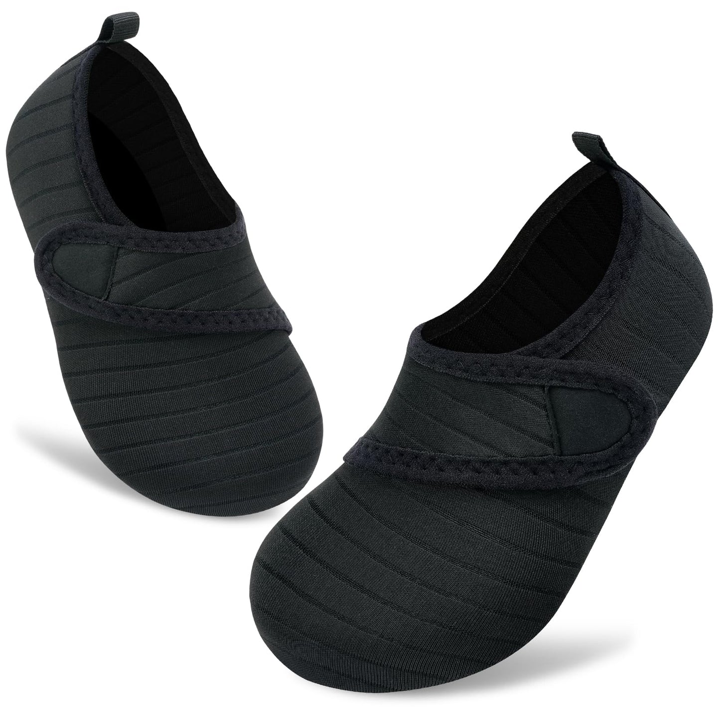 VIFUUR Kids Water Shoes Boys Girls Barefoot Water Sports Socks Hook&Loop Beach Shoes Quick Dry Aqua Socks Swim Walking Outdoor Sports for Toddler Black-30/31