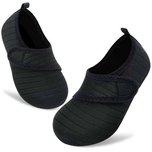 VIFUUR Kids Water Shoes Boys Girls Barefoot Water Sports Socks Hook&Loop Beach Shoes Quick Dry Aqua Socks Swim Walking Outdoor Sports for Toddler Black-30/31
