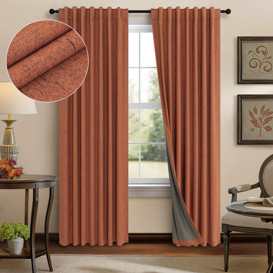 Terracotta Black Out Curtains 72 Inch Long Western Blackout Window Curtain & Drapes 72 Inch Length 2 Panel Viral Retro Vintage Linen Farmhouse for Bedroom Dining Living Room Pumpkin 70s Decor Hippie