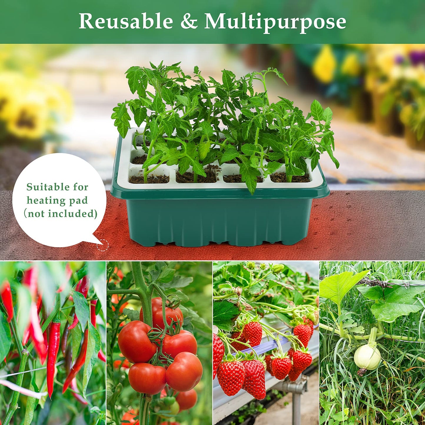 Seed Starter Tray, 48 Cells Indoor Seed Starter Kit, Flexible Silicone Designed Seedling Starter Trays, Germination Tray with Humidity Dome & Lids(4in Height), Reusable & Dishwasher Safe, BPA-Free