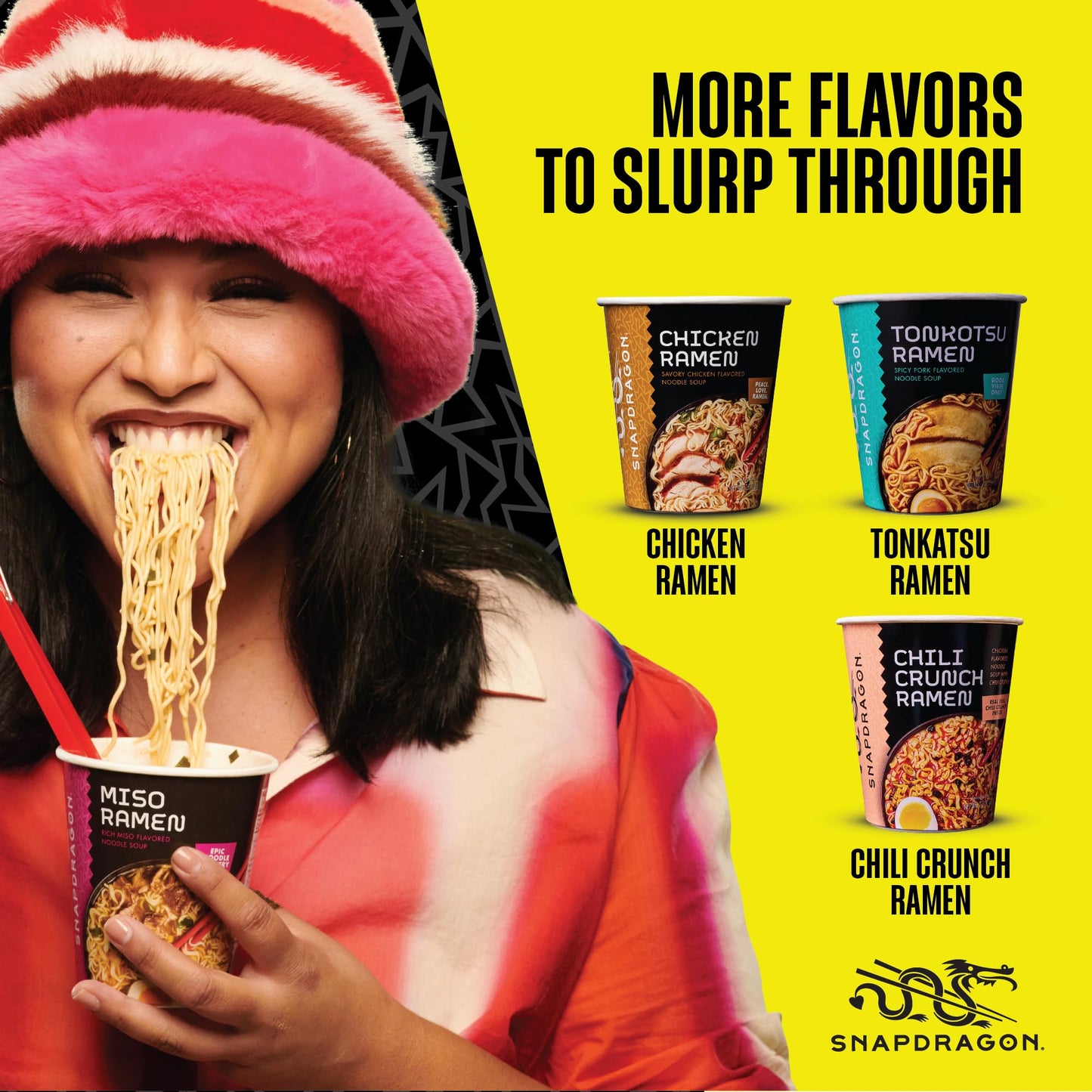 Snapdragon Miso Ramen Cup Noodles - 6 Pack Instant Ramen Bowl with Authentic Wheat Noodles, Soup Sauce Base, Vege Pack and Flavoring Chili Oil. Microwave or Hot Water, Easy Meal Prep