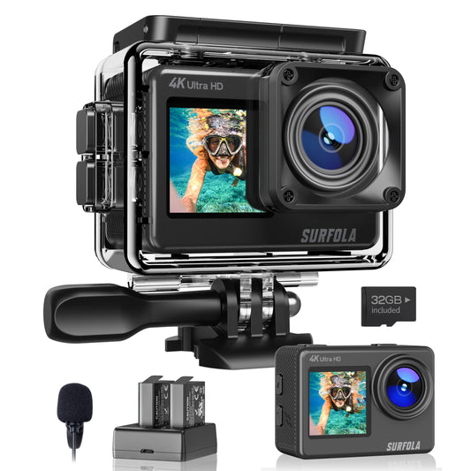 Waterproof Action Camera 4K-Ultra HD 60FPS 24MP 40M Underwater Helmet Vlog WiFi Camera，8X Zoom Touch Dual Screen EIS Stabilization Cam/Wireless Mic/Remote Control/Battery*2/Charger/Accessories Kit
