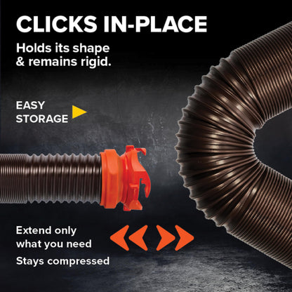 Camco RhinoFLEX 15-Ft RV Sewer Hose Kit - Features Clear Elbow Fitting w/Removable 4-in-1 Adapter - Connects to 3” Slip or 3”/3.5”/4” NPT Threaded Sewer Connection (39770)