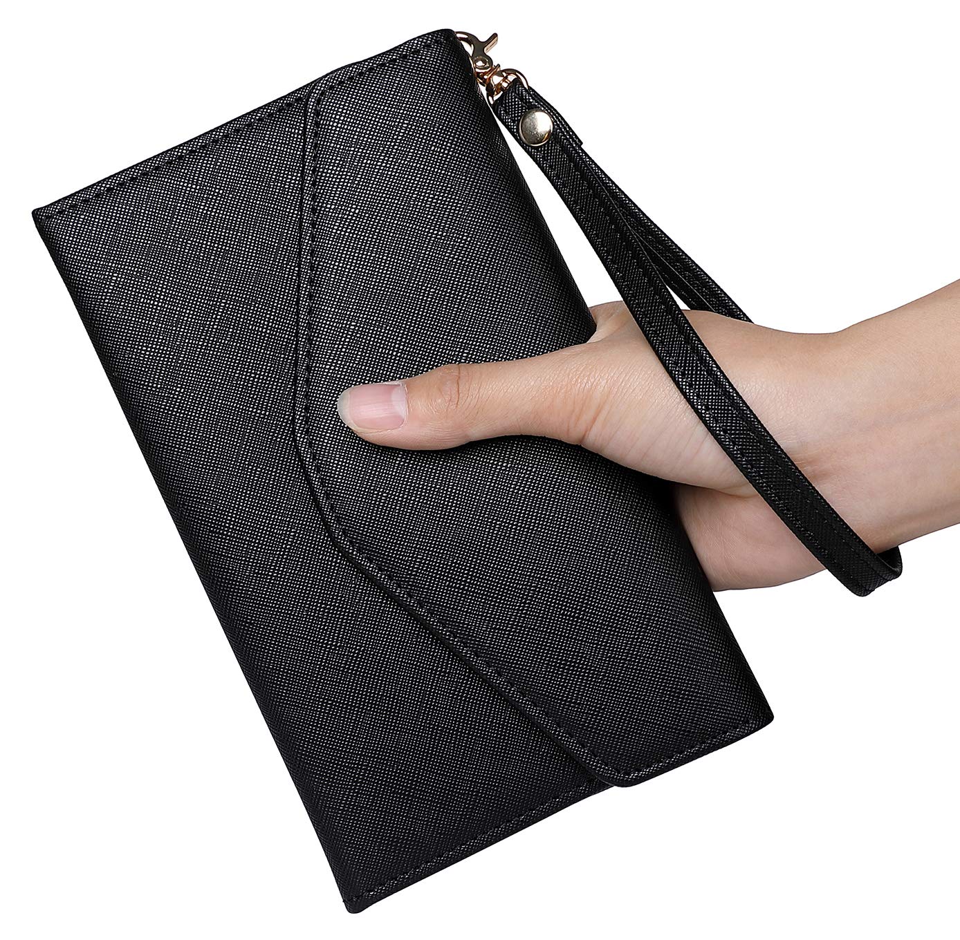 ZOPPEN Passport Holder Travel Wallet (Ver.5) for Women Rfid Blocking Multi-purpose Passport Cover Document Organizer Strap, Black