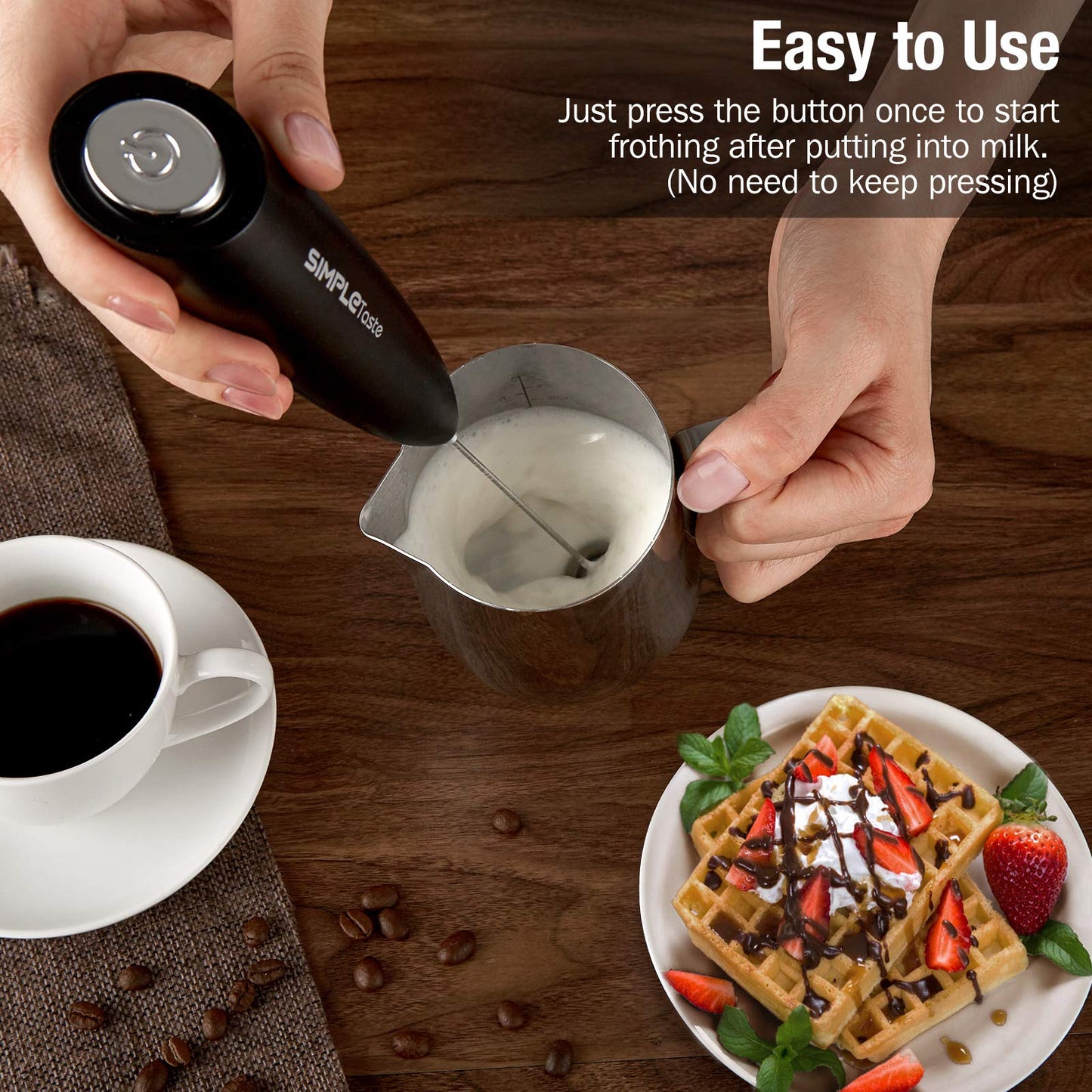 SIMPLETaste Milk Frother Handheld Battery Operated Electric Foam Maker, Drink Mixer with Stainless Steel Whisk and Stand for Cappuccino, Bulletproof Coffee, Latte