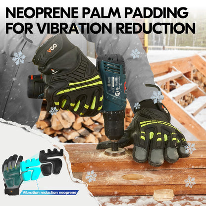 Vgo... -4℉ or above Winter Waterproof High Dexterity Heavy Duty Mechanic Glove, Anti-vibration, Anti-abrasion, Touchscreen (1 Pair,L,Green,GA8954FW)