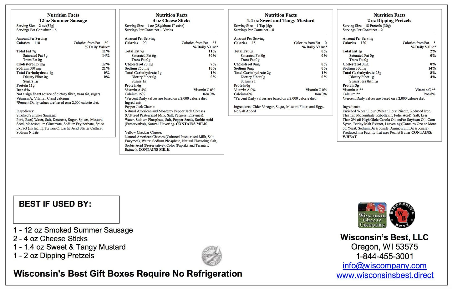 Wisconsin Cheese Company - Fan Favorite Gift Box - 100% Wisconsin Cheddar & Pepper Jack Cheese, Sausage, Pretzel & Mustard | Perfect for Parties, Charcuterie Boards and Birthday Gifts