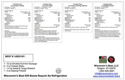 Wisconsin Cheese Company - Fan Favorite Gift Box - 100% Wisconsin Cheddar & Pepper Jack Cheese, Sausage, Pretzel & Mustard | Perfect for Parties, Charcuterie Boards and Birthday Gifts