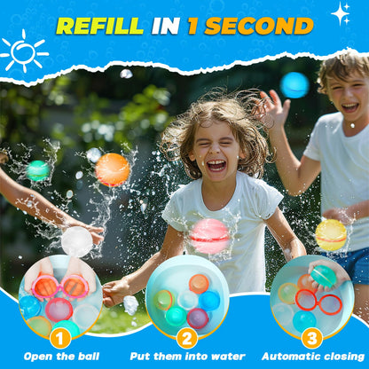 Tizikcon 6 PCS Reusable Water Balloons, Refillable Magnetic Water Balls for Outdoor Games, Self Sealing Water Splash Bomb Quick Fill for Summer Fun, Pool Beach Toys for Kids Ages 3-12