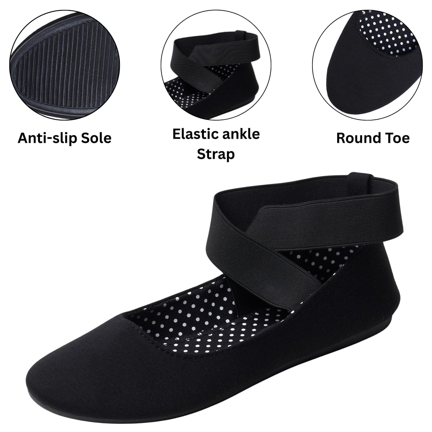 Alpine Swiss Peony Ballet Flats Shoes for Women | Elastic Ankle Strap Flats | Round Closed-Toe Shoes | Slip On Loafers | Padded for Comfort BLK 11