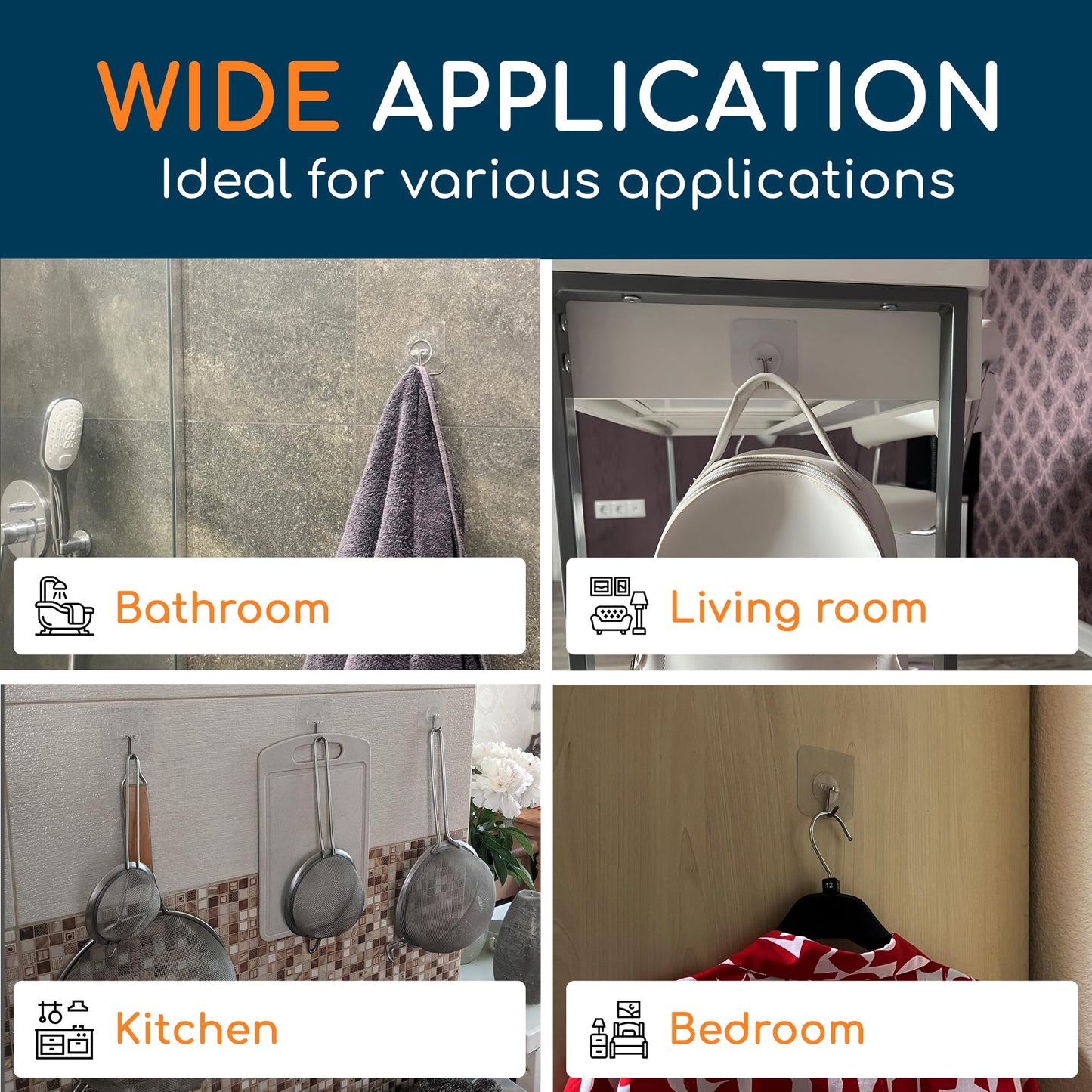 GLUIT Adhesive Wall Hooks for Hanging Heavy Duty 22 lbs Hooks for Walls No Damage, Towel Sticky Clear Hooks, Waterproof, Home, Bathroom, Kitchen, Office, and Outdoor, 40 Pack