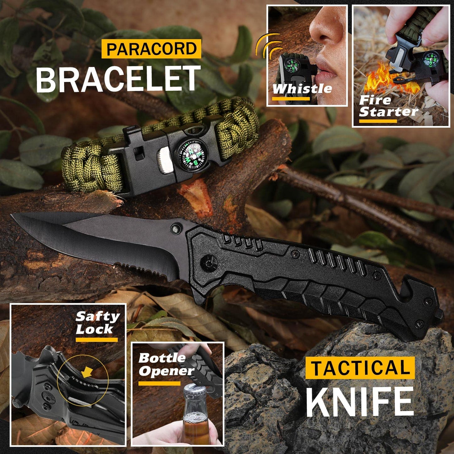 Survival Kit 14 in 1, Survival Gear and Equipment, Gifts for Men Dad Husband Him Christmas, Outdoor Fishing Hunting Camping Anniversary Birthday Gift Ideas for Boyfriend, Unique Mens Stocking Stuffers