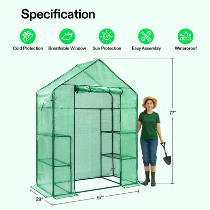 VIVOSUN 57 x 29 x 77-Inch Mini Walk-in Greenhouse with Windows, Shelves and Anchors, Plant Garden Hot House