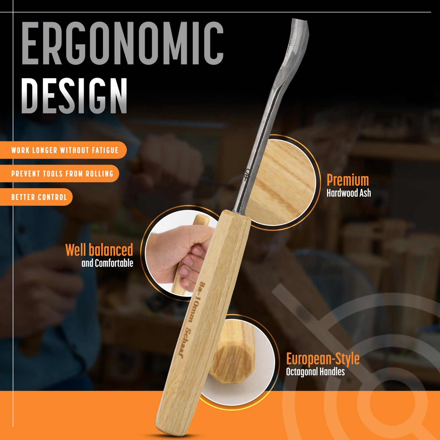 Schaaf Wood Carving Tools Set of 12 Chisels with Canvas Case | Wood Carving Chisels with Razor Sharp CR-V 60 Steel Blades