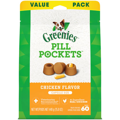 Greenies Pill Pockets for Dogs Large Size, Soft Dog Treats, Chicken Flavor, 15.8 oz. Pouch (60 Treats)