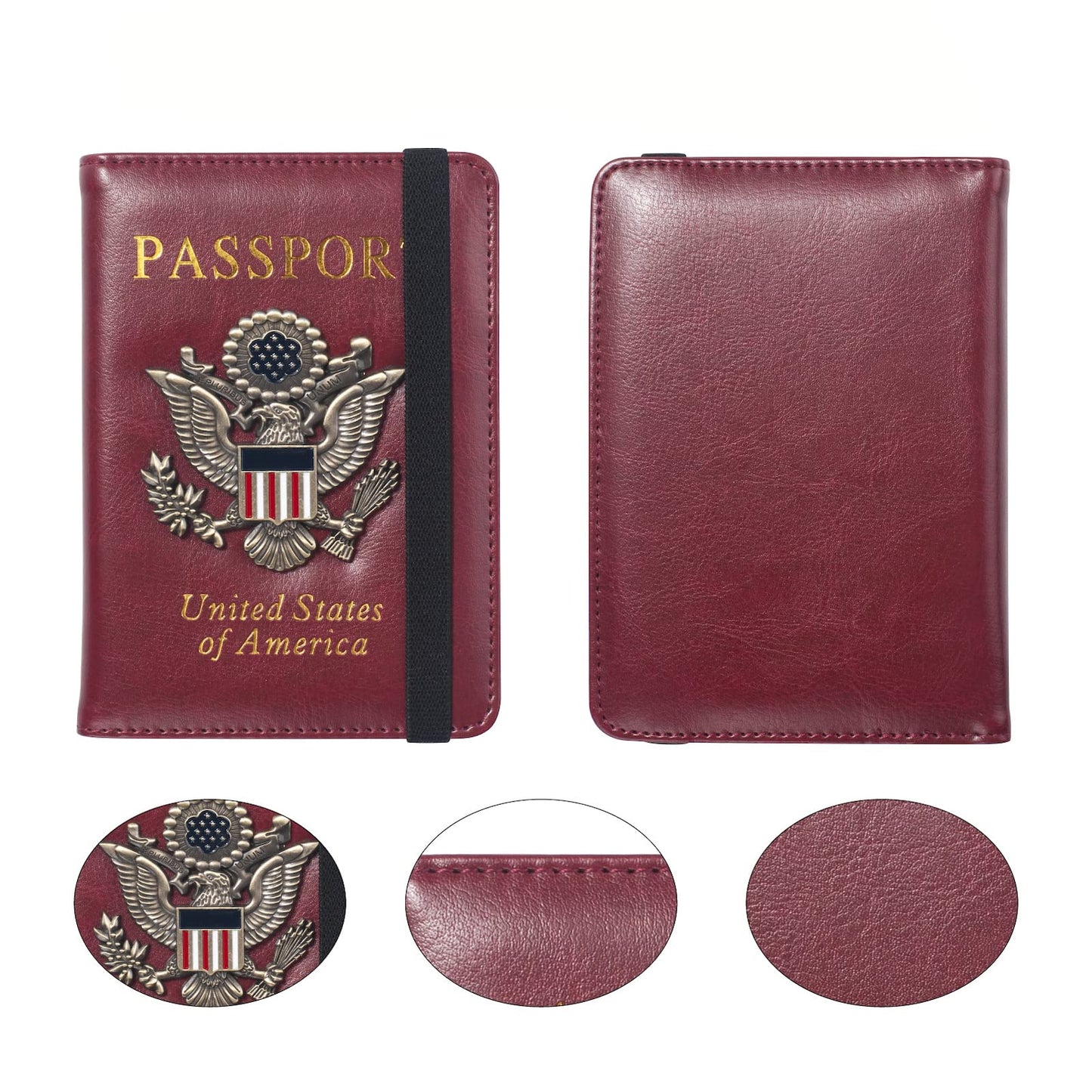 FACATH Passport Holder for Travel Passport Cover for Men Passport Wallet Case With 3D Metal Badge Protector Leather Card Case RFID Blocking Women Travel Accessories Document Organizer (Wine Red)