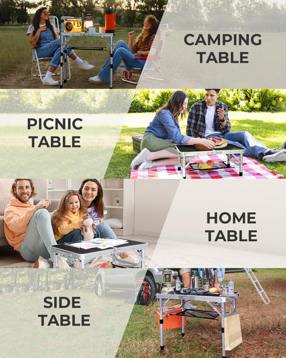 Sportneer Folding Table: Adjustable Height Camping Essentials 23.6" L x 15.7" W 3 Height with Mesh Layer - Compact & Portable Small Folding Table for Outdoor Camp Garden Picnic BBQ Dining Cooking
