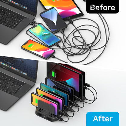 Unitek USB Charging Station, 10 USB Fast Ports Charge Docking Station and Adjustable Dividers, Multi Device Charger Organizer Compatible with iPad, iPhone, Tablet and Cell Phone