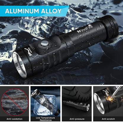 WINDFIRE Dive Light Scuba Diving Flashlight, Super Bright Rechargeable Waterproof Torch with Power Indicator, 3 Modes Underwater Lights, Scuba & Snorkeling Safety Dive Lights for Night Diving