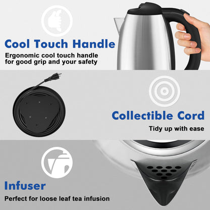 DEZIN Electric Kettle Upgraded, BPA Free 2L Stainless Steel Tea Kettle, Fast Boil Water Warmer with Auto Shut Off and Boil Dry Protection Tech for Coffee, Tea, Beverages