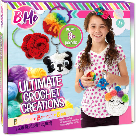 DIY All in One Crochet Knitting Kit for Beginners Starter Arts & Craft Set for Kids Teens Tweens & Adults – How to Learn Make Your Own Yarn Pom Poms – Birthday Gift for Kids Ages 8+