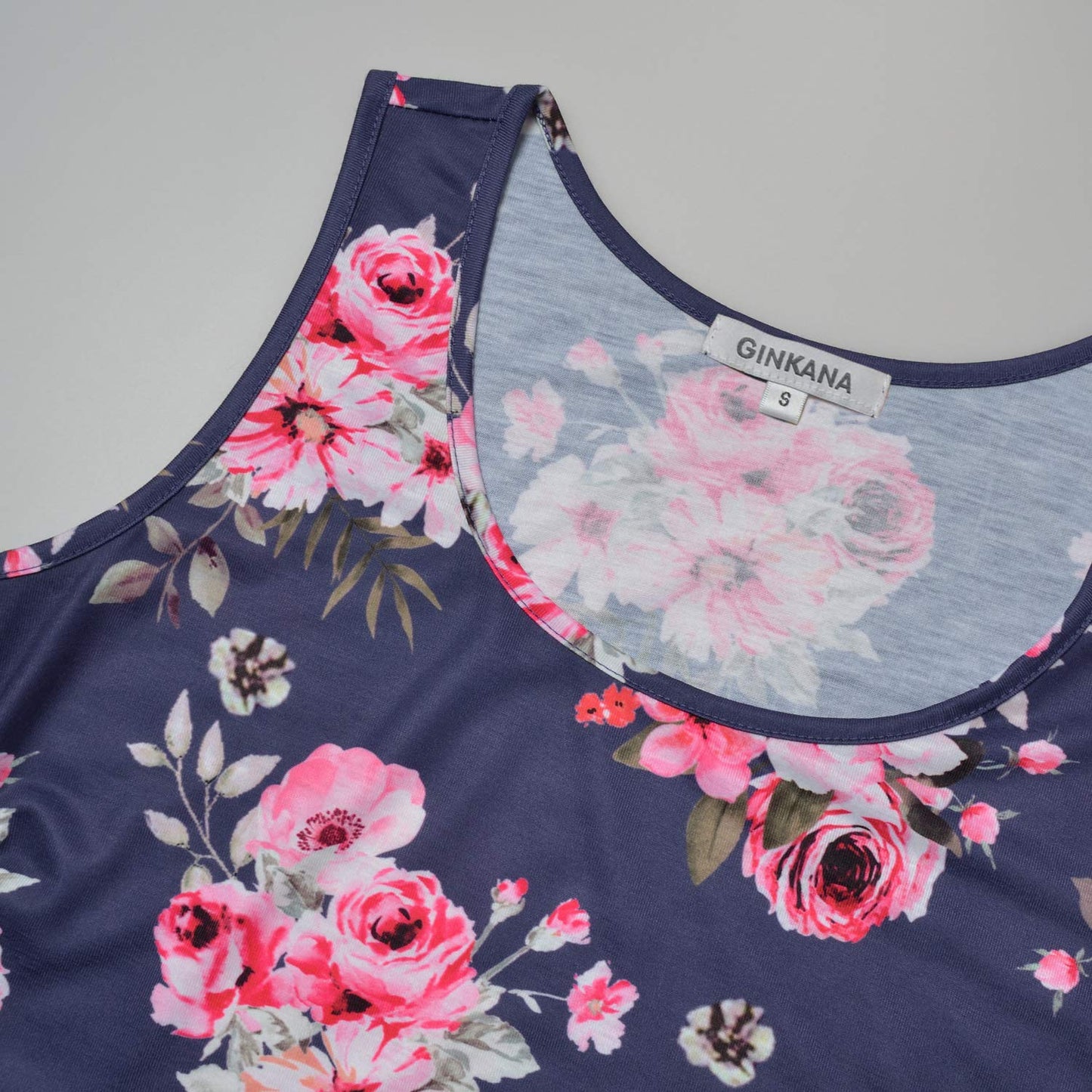 GINKANA Women Summer Sleeveless Maternity Dress Pregnancy Tank Scoop Neck Clothes Bodycon, Floral Navy Blue,M