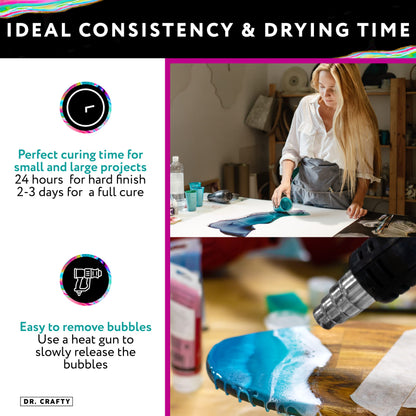 DR CRAFTY Clear Epoxy Resin Kit - Table Top, Art, Craft, Jewelry Casting, DIY, Tumblers & Wood - 2 Part Kit (16 Ounces)