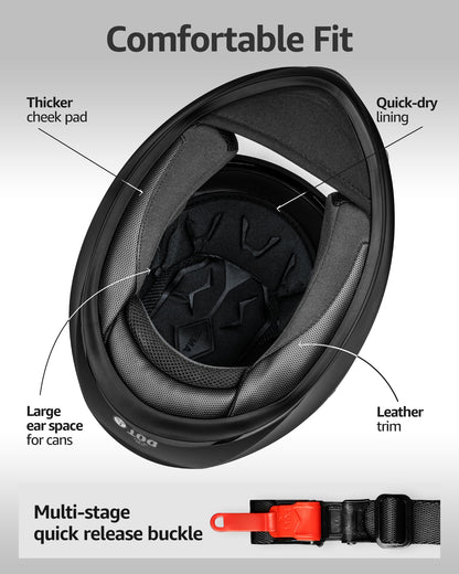 YEMA Motorcycle Full Face Helmet DOT Approved Helmet YM-829 Motorbike Moped Street Bike Racing Casco Moto Helmet with Sun Visor for Adult,Youth Men and Women - Matte Black,M