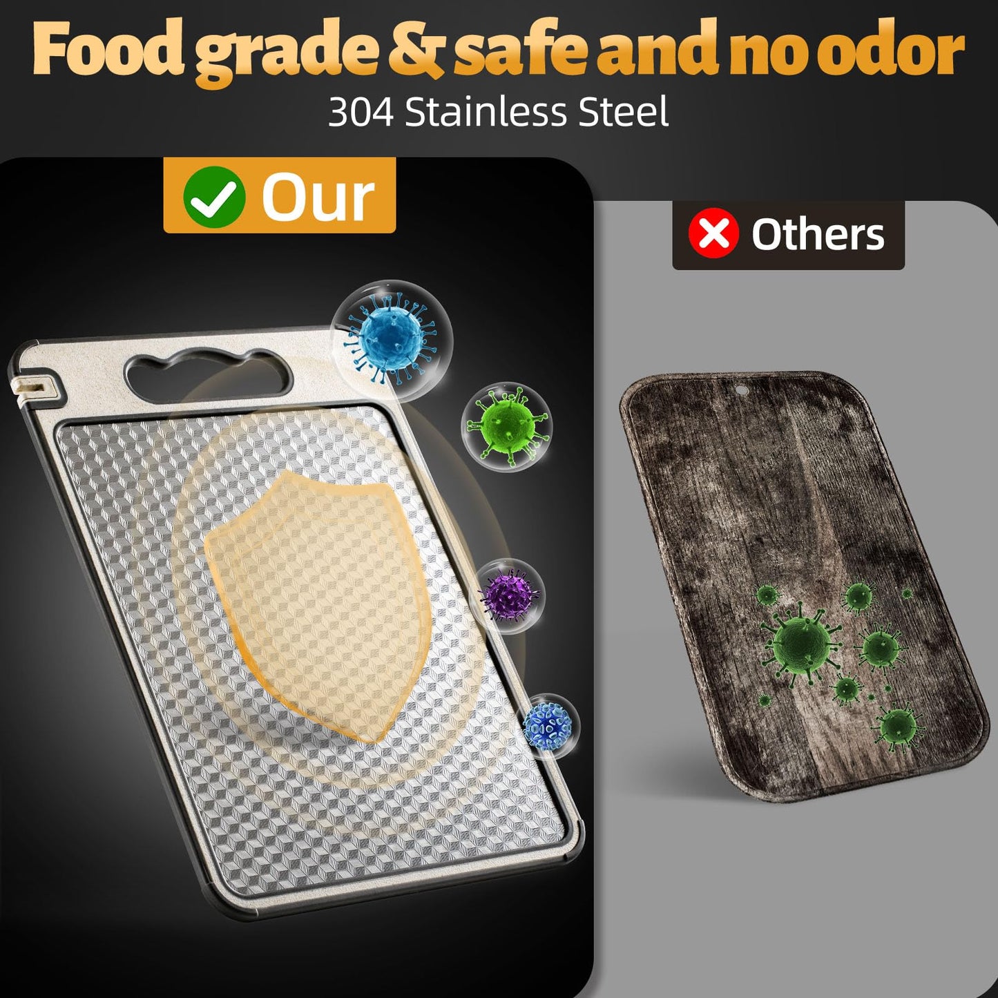 Stainless Steel Cutting Board for Kitchen, Non Toxic Large Chopping Board Double Sided Non-slip Scratch-resistant Mesh Design with Juice Groove Food-Grade Wheat Straw PP 15×10 In Easy to Clean