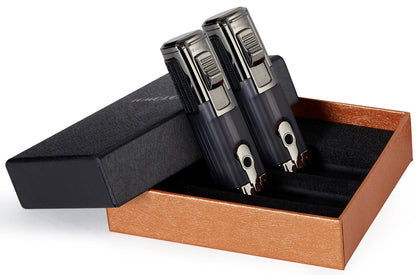TOMOLO Cigar Lighter Triple Jet Flame Torch Lighter Refillable Butane Lighter with Cigar Punch, 2 Pack, Charcoal