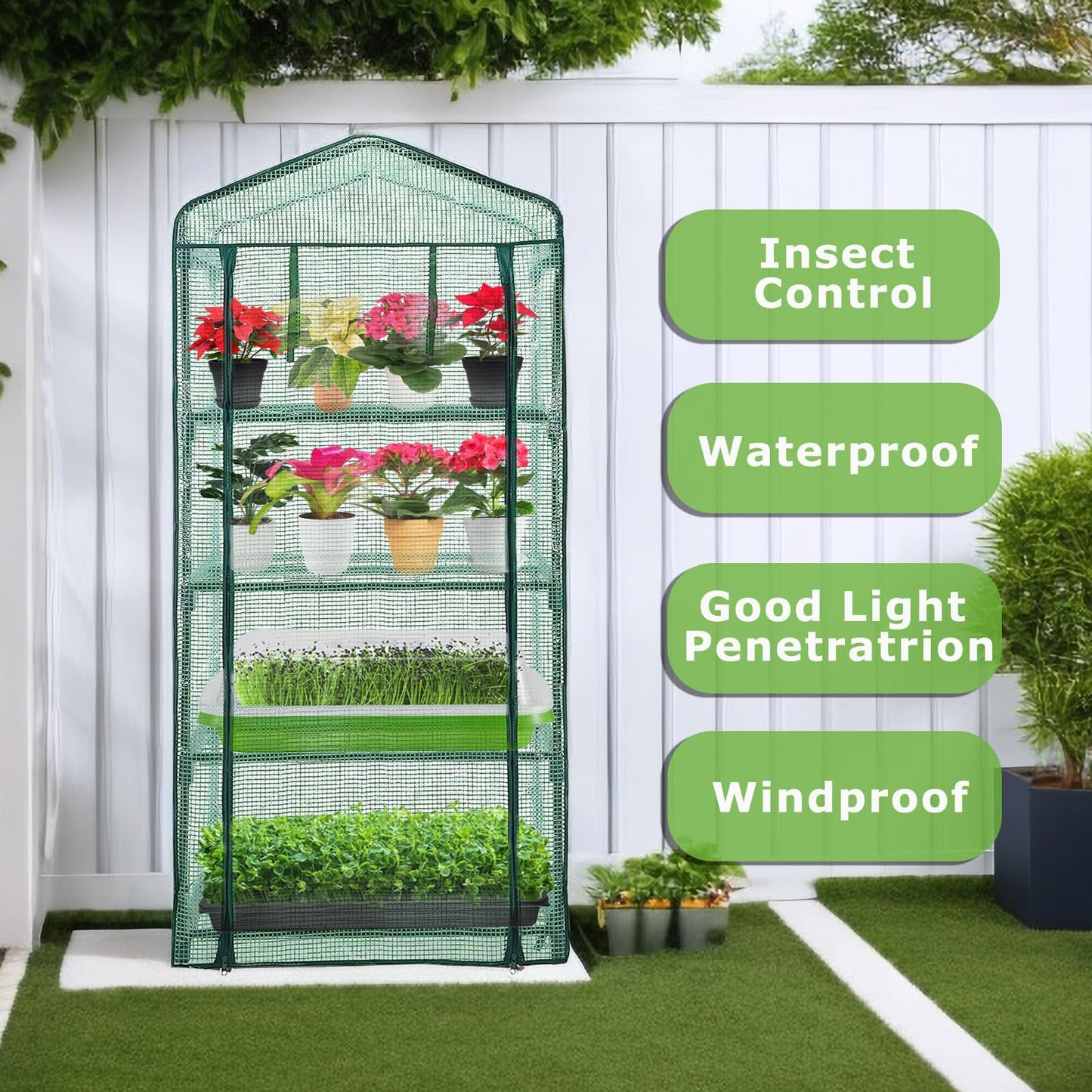 Purlyu Mini Greenhouse for Indoor Outdoor,Plant Green House 4-Tier Rack Stand Portable Greenhouses with Durable PE Cover for Seedling, 2.5x1.6x5.2 FT Ideal Gardening Gifts for Women Men(PLGH704G)