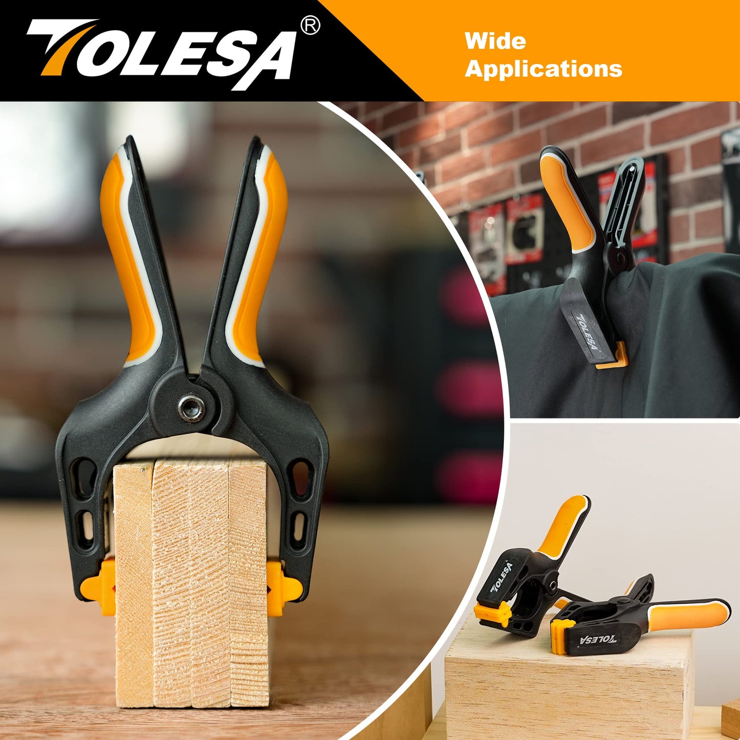TOLESA Heavy Duty Spring Clamps 7 Inch 4 Pcs Large Wood Clamps with 30Lbs Powerful Clamping Force Deep Throat Nylon Clamps for Woodworking Photography Backdrop Household Use Cover Holding Wood Gluing