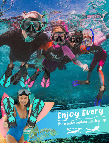Zenoplige Mask Fins Snorkel Set, Snorkeling Gear for Adults, Panoramic View Snorkel Mask Anti-Fog, Adjustable Dive Flippers, Dry Top Snorkel and Travel Bag, Scuba Gear for Swimming Snorkeling Diving