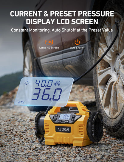 AstroAI Cordless Tire Inflator Portable Air Compressor for Car 160PSI with HD Screen, 3 Power Sources & Dual Powerful Motors, Heavy Duty Air Pump Inflation/Deflation father day gifts