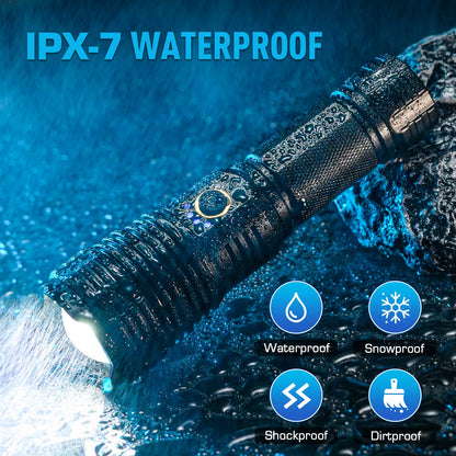 Sinvimes Rechargeable Flashlights High Lumens, 4000LM LED Powerful Super Bright Flash Light, 5 Mode Zoomable Tactical Flashlights High Powered, Waterproof Linternas Emergencies Lights for Home